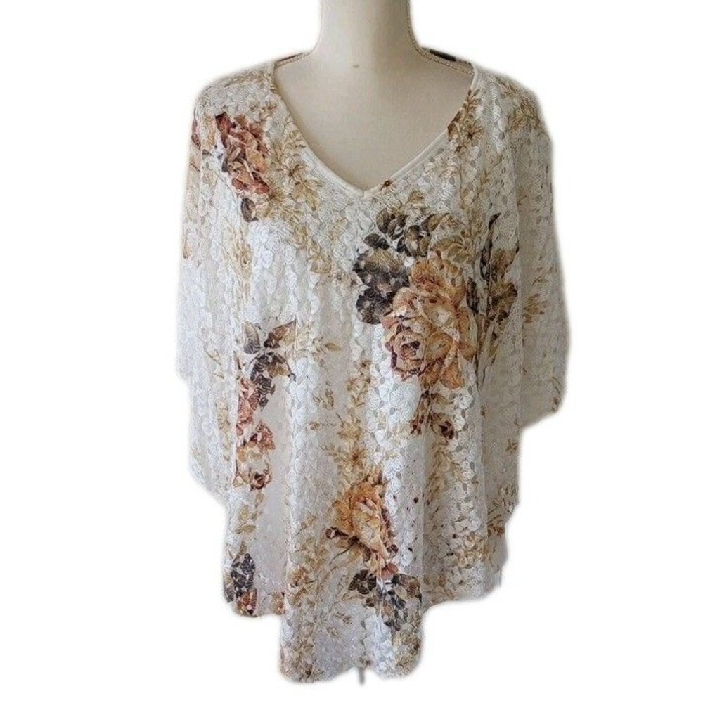 Crochet Poncho Tank Top Shirt Large Floral Romantic White Lace